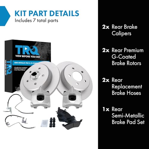 Image of TRQ Rear Brake Pad and Rotor Set Semi Metallic Coated Rotors Calipers Compatible with 2006-2007 Chrysler Town & Country Grand Caravan
