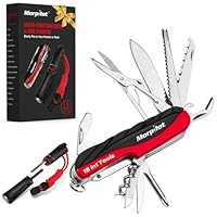 Morpilot 15 in 1 Multi Tools aus Edelstahl, Multifunktionswerkzeug, 4 in 1 Feuerstein, mit Schraubendreher, Pfeife, Säge und Compassrstein