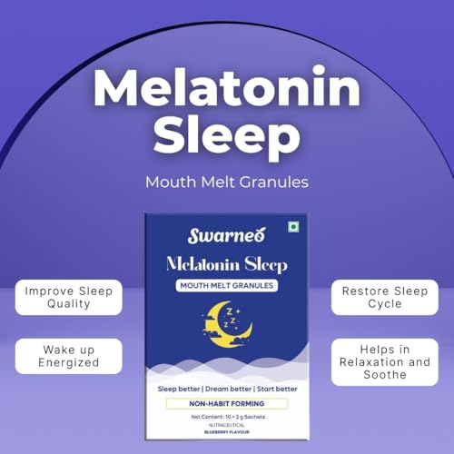 Image of Melatonin Sleep Granules 10mg, Non-Habit Forming Dietary Supplement, Mouth-Melt Granules for Nighttime Relaxation & Rest, Blueberry Flavor, for Men & Women