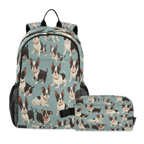 Sac à dos étudiant motif chien mignon avec sac à déjeuner assorti cartable léger garçon fille