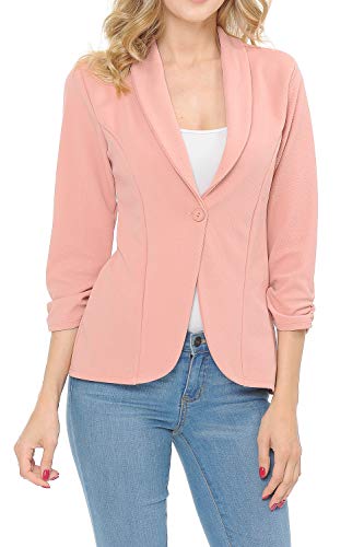 MINEFREE Women's 3/4 Ruched Sleeve Lightweight Work Office Blazer Jacket Mauve 1XL