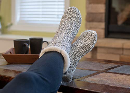 Image of Elanze Designs Gold Glitter Knit Pom Pom Womens One Size Plush Lined Non Skid Indoor Slipper Socks