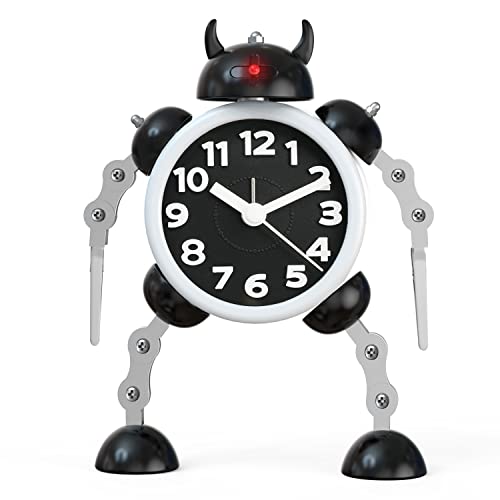 Juboos Réveil pour Enfants garçons, réveil Robot pour Enfants réveil analogique sans coche réveil Silencieux pour garçons Filles garçons (Noir) Cover