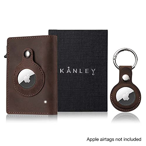 Kanley Airtag Wallet & Keyholder Fashion Genuine Leather Wallet Key Case Protected Cover for Airtags Holder Multifunctional Wallet with Apple AirTag Case Cover Men RFID Blocking (Brown)2