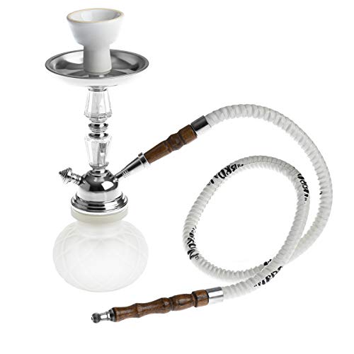 HIBRON ® Cachimba 27cm Narguile Cristial Shisha Hookah Pipa de Agua Diseño Crystal Waterpipe (Blanco, 1 Manguera)