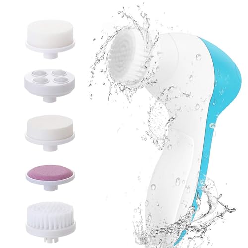Image of 5-in-1 Electric Facial Cleansing Brush & Massager Kit, Waterproof Face Scrubber System with 5 Brush Heads for Deep Pore Cleansing, Gentle Exfoliation, Blackhead Removal and Massage