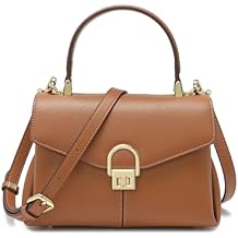 Top Handle Leather Tote Satchel Bag for Women, Ladies Shoulder Purses with Metal Button Lock