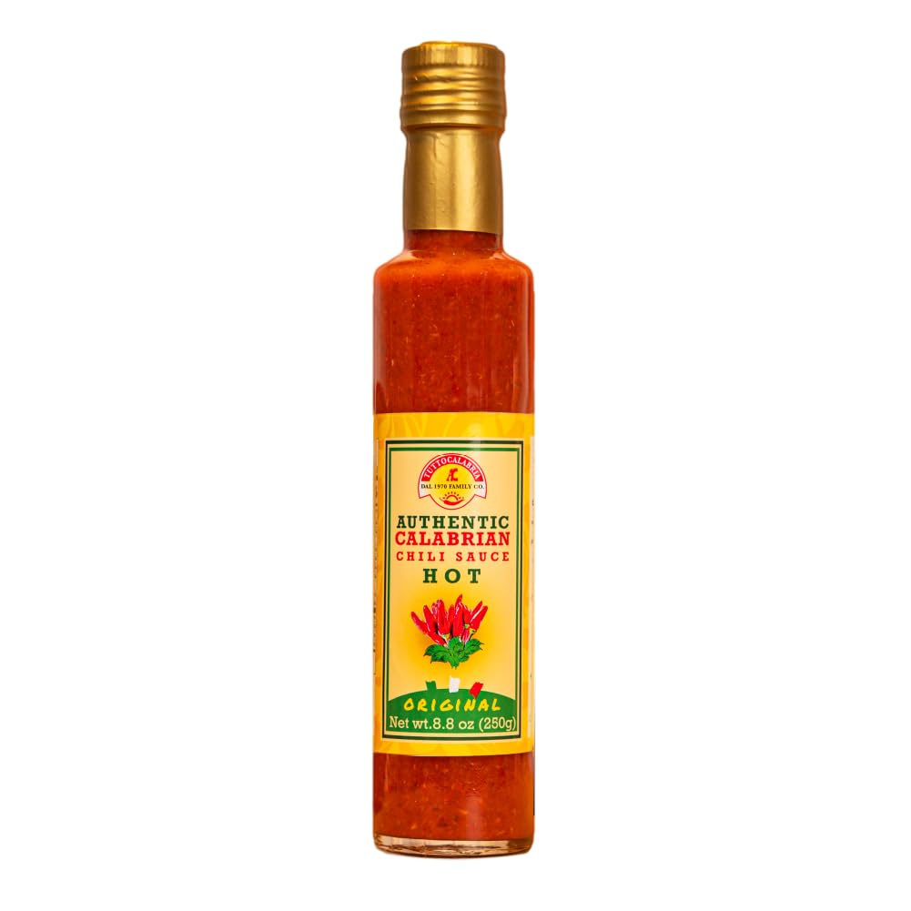 Smooth Calabrian Chili Hot Sauce Original, Heat Scale: Medium/Hot Auhentic Smooth Calabrian Chili Pepper Sauce, Madewith Calabrian Chili Peppers, 250 ml (8.8 fl oz), Product of Italy