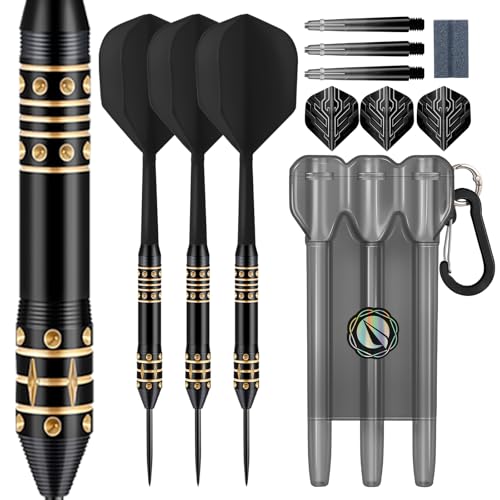 HUANQU Steel Tip Darts Set, 3 Pack 19g/24g Professional Darts Brass Darts Metal Tip with Dart Flights, Aluminum Dart Shafts, Dart Case with Dart Accessories,Dart for Dartboard