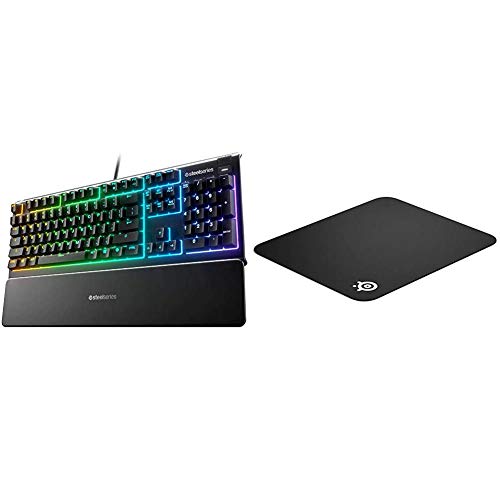 SteelSeries Apex 3 RGB Gaming Keyboard & QcK Gaming Surface - Medium Cloth Mouse Pad of All Time - Optimized for Gaming Sensors