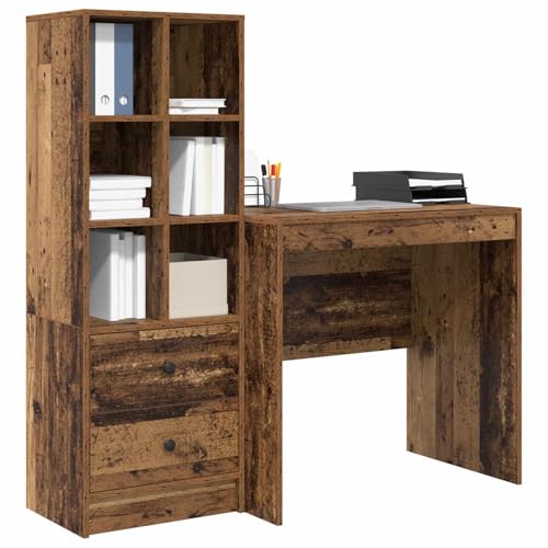 vidaXL Escritorio con cajón con Estante 2 pcs Madera Vieja, Escritorio Moderno, Mueble de Trabajo Resistente, Funcional en casa, estación práctica para Aumentar tu productividad