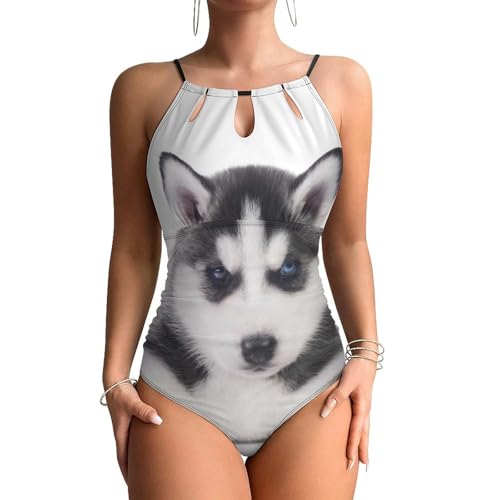Swimsuit monokini gainant motif husky pour silhouette sculptée à la plage