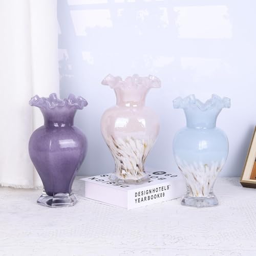 Vase en verre soufflé bouche design unique bleu et rouge pour table chic - 8