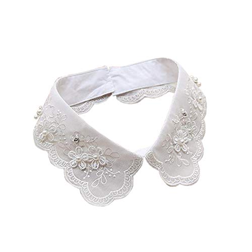 Vpang Detachable Blouse False Collar Pearl Embroidered Flower Fake Collar Choker Peter Pan Necklace, Type 2, Large