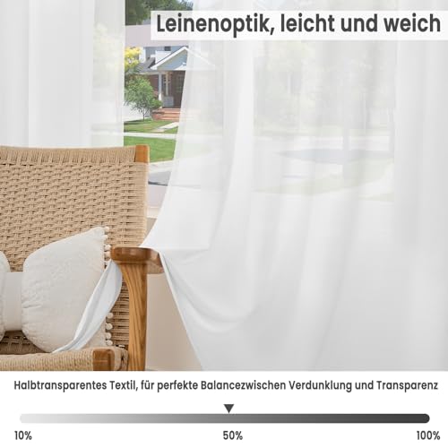 WOLTU halbtransparenter Vorhang mit Kräuselband Leinenoptik 225x140cm Weiß – Ansicht 2