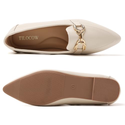 Image of Tilocow Metal Chain Loafers Flats for Women Pointed Toe Slip on Flats Dressy Casual Comfortable Work Business Shoes
