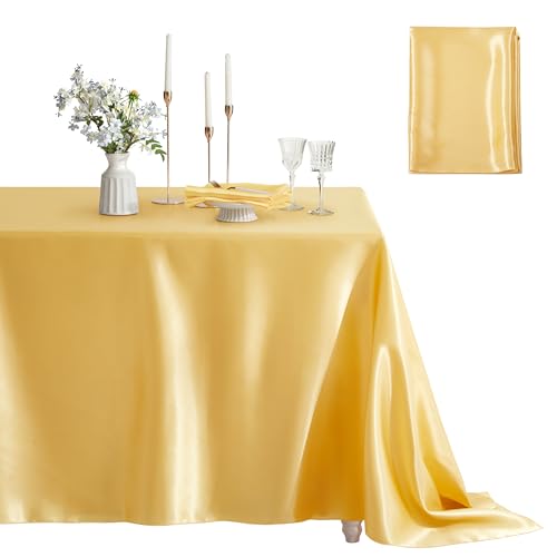 Counfeisly Nappe carrée satin 132x132 cm, Résistante taches, Or