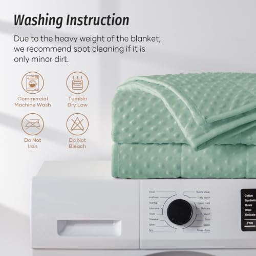 Image of Wemore Minky Dot Weighted Blanket for Adults 20lbs Queen Size 60 inchx80 inch Green | Great for Reading, Napping, Relaxing, Stress Relief & Better Sleep, Machine Washable, All Season, Breathable, Glass Beads