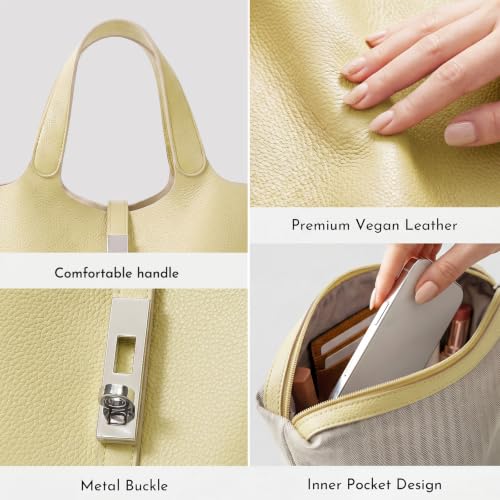 Image of Tote Bag for Women Vegan Leather Bucket Purse for Women Top Handle Handbag Shoulder Bag with Detachable Small Purse