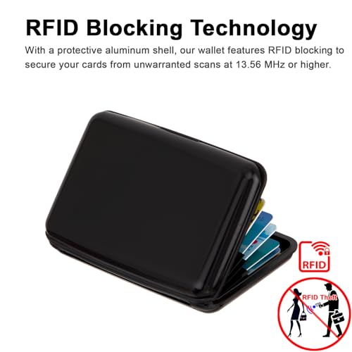 Image of Credit Card Holder Small RFID Blocking Wallet Business Metal Slim Mini Aluminum Hard Case for Women Men Gift, Solid Black, small, Minimalist, Compact, American