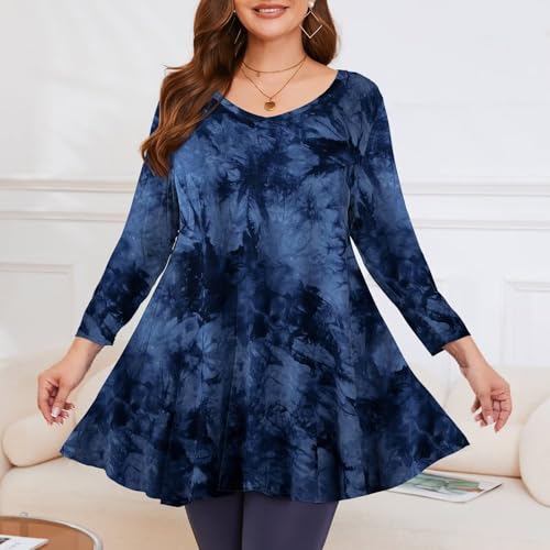 Image of LARACE Tunics 3 /4 Sleeve Plus Size Tops for Women V Neck Loose Fit Flowy Clothing for Leggings