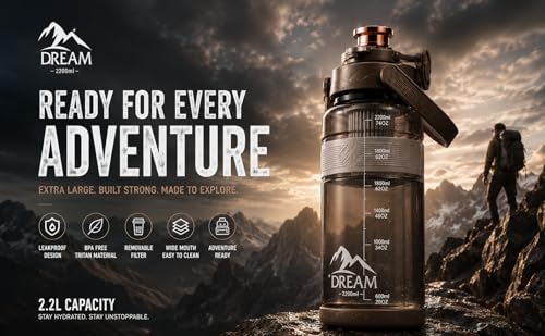 Image of 3 Liter Motivational Sports Gym Bottle with Time Markings BPA-Free Leak Proof for Adults for Gym, Travel and Office - Brownz