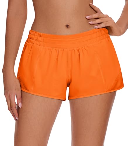 AugIris Athletic Running Shorts for Women with Zipper Pocket,Soft Lightweight Gym Workout Shorts with Mesh Liner Quick Dry Neon Orange