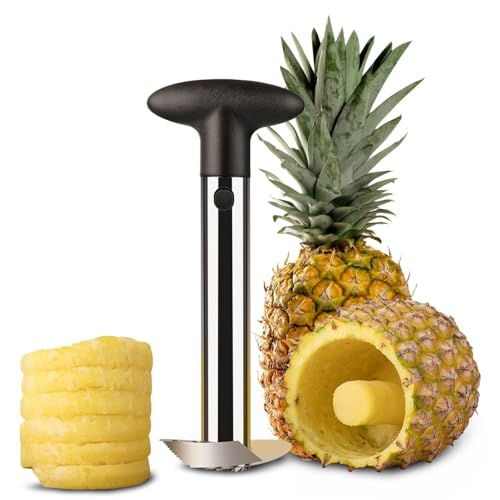 Image of Stainless Steel Pineapple Slicer and Corer Tool with Ergonomic Handle, Manual Fruit Cutter for Easy Ring Slices, Kitchen Prep Tool for Home Use