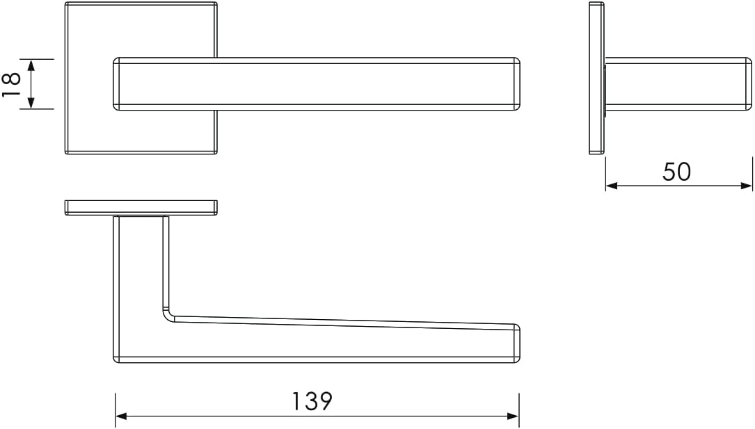 Zigo Passage Door Handles Set, Door Lock Interior Door Lever Keyless for Bedroom or Bathroom Door Knob Leverset 60MM Latch with Square Rose Matt Black Finish