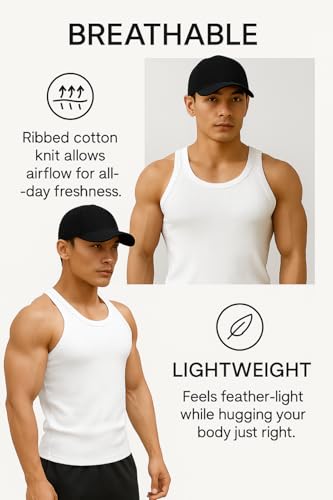 Image of Rockwell Men's Premium Cotton Vest - Sleeveless Gym Undershirt | Breathable, Stretchable & Skin-Friendly Innerwear for Everyday Comfort | 302