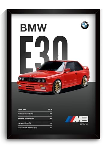 Image of Funk You Store BMW E30 M3 Poster | Framed Poster of E30 M3 A4 Sized (31 x 23 cm) | BMW Car Posters for Wall, Gift for Boys, Car Frames | Cars Posters for Wall, Bedroom, Hostel, Study Room (F 047)