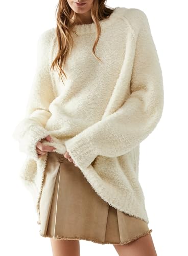 Image of Beaully Women's Oversized Crewneck Sweaters | Oversized style, Tunic sweater, Fuzzy knit, Soft knit, Loose fit, Drop shoulder