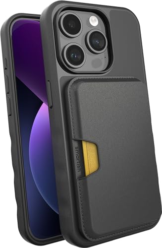 Image of Smartish iPhone 15 Pro Slim Case with Wallet for MagSafe iPhones - Gripmunk - Magsafe Compatible Thin Grip Cover + Detachable Magnetic Credit Card Holder - Black Tie Affair