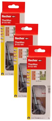 fischer Abstandsmontagesystem TherMax 8/120 M6 (2) für Dämmstoffe, Dämmstoffdübel zur Befestigung leichter Lasten in Wärmedämmverbundsystemen, mit Anti-Kälte-Konus (Packung mit 3)