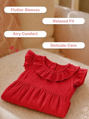 Image of Kidbea Baby Girls' Cotton Dress | Comfortable, Trendy Ruffled Sleeves & Hem, Soft Breathable Fabric for Everyday & Special Occasions