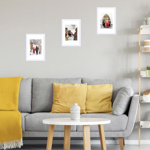 Image of JCJMY 8x12 Picture Frame with 6x8 Mat, White 8 x 12 Photo Frame with Shatter Resistant Plexiglass, Display 6 x 8 with Mat or 8 by 12 Without Mat, Sturdy Wall or Tabletop Frame, 1 Pack