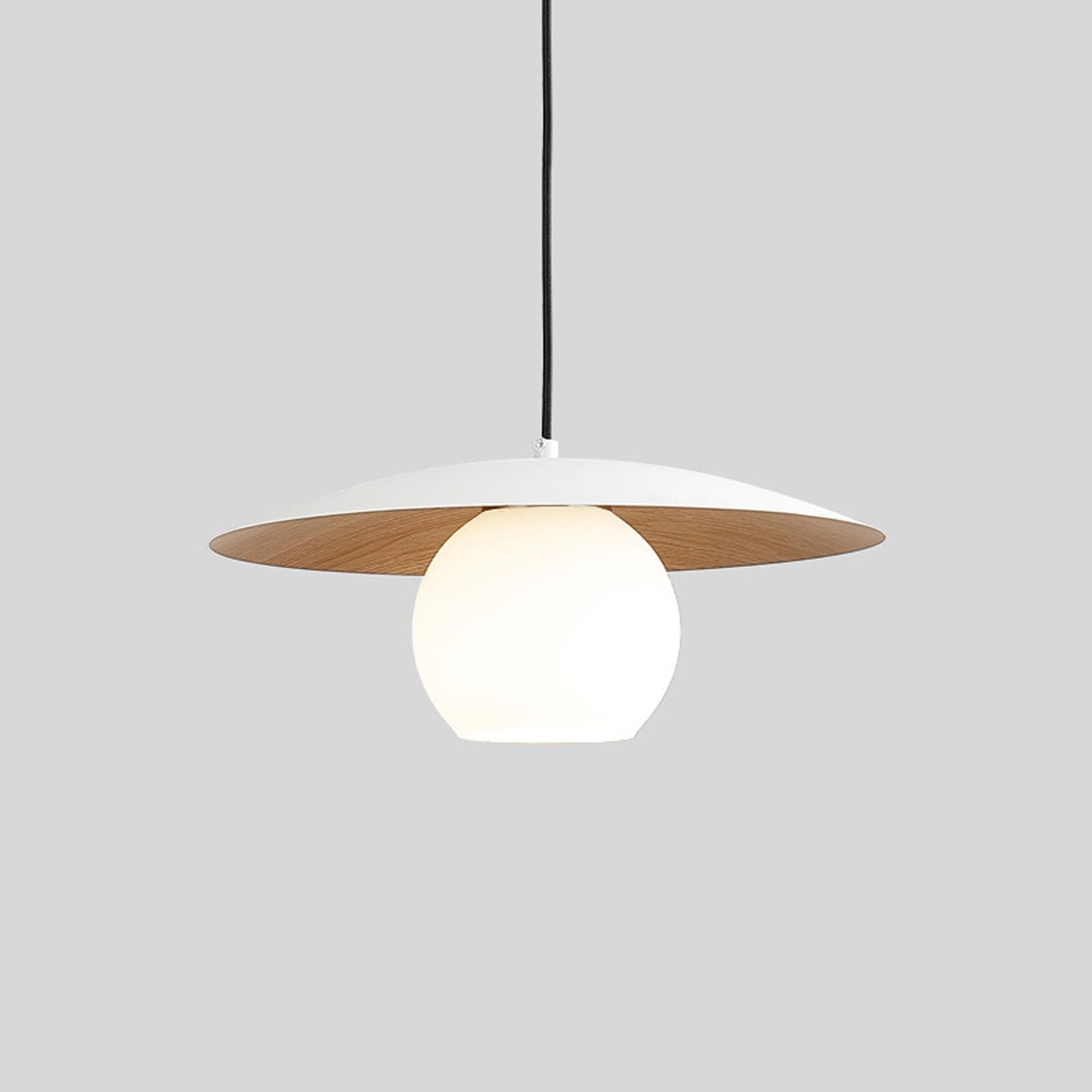 RSZCSMO Wood-Effect Dining Table Pendant Light 13.78in Creative Black & White Flying Saucer Glass Bedroom Hanging Lamp Suitable for Bar Counter, Balcony, Study Lighting Fixture