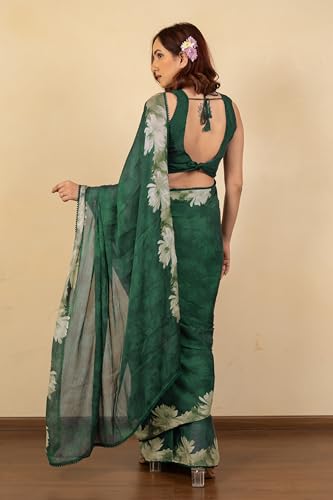 Image of MIRCHI FASHION Women Saree Floral Print Chiffon | Lightweight Festive Occasion Sari for Farewell and Functions with Unstitched Blouse Piece