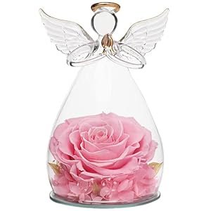 Sacredyna Valentines 6.6in Big Angel Birthday Gifts for Grandma Mom Women, Preserved Real Rose in Glass Angel Figurine…