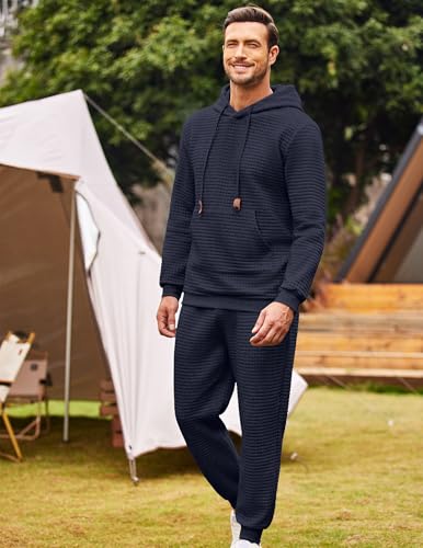 COOFANDY Men's Tracksuit 2 Piece Hoodie Sweatsuit Sets Casual Athletic Jogging Suits Waffle Plaid Jacquard Outfits4