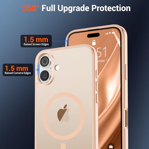 Image of SUPFINE Magnetic for iPhone 16 Plus Case (Compatible with MagSafe) (Military Grade Drop Protection) Translucent Matte Shockproof Phone Cover,Sand Pink