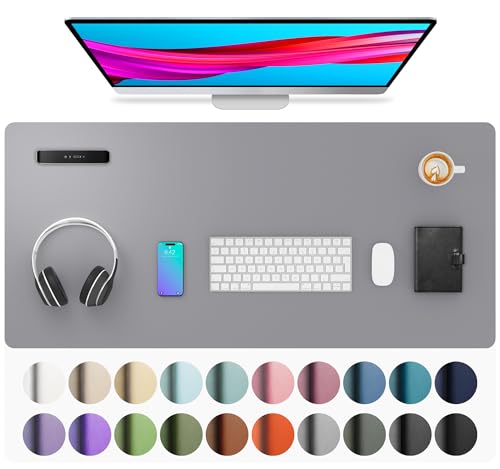 Image of Aothia Leather Desk Pad Protector, Mouse Pad, Office Mat, Non-Slip PU Leather Blotter, Laptop Pad, Waterproof Writing Pad for Office and Home (36 inch x 17 inch, Light Grey)