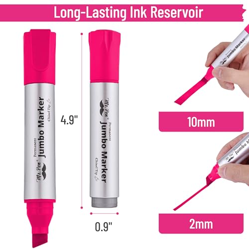Image of Mr. Pen- Jumbo Permanent Markers, 4 Pack, Pink, Chisel Tip, Wide Tip, Large | Thick Permanent Markers for Canvas, Posters Board, Fabric, Window, Glass, Wood, Waterproof, Quick Dry