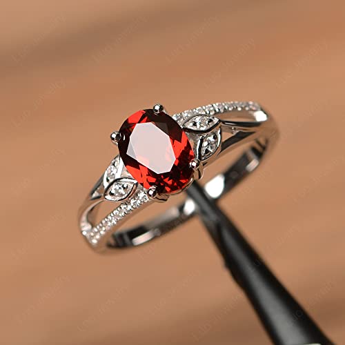 Luo 1.73 Ct Oval Shaped Garnet Ring 925 Sterling Silver Olive Leaf Engagement Ring For Women Us Size 4.5 #TOP1
