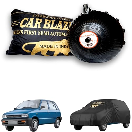 Image of CARBLAZER Portable & Semi-Automatic Full Body Car Covers: Heavy Duty Device| Anti-Theft| Dust & Scratch Proof | Water & Wind Resistant|Custom Fit| Dual-Side Cover, Compatible for Maruti Suzuki 800