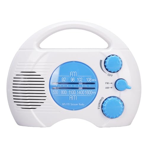 Portable AM FM Shower Radio, Water Proof Bathroom Radio with Built in Speaker, Adjustable Volume, Battery Operated Mini Radio for Home Outdoor