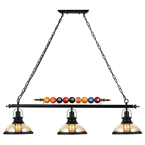 Willbebest Island Light, Hanging Pool Table Lights, Billiards Table Light Fixture, Billiard Pendant Lamp With 3 Glass Shades Special Billiard Ball Decoration Chandelier For Gaming Room Living Room #TOP1