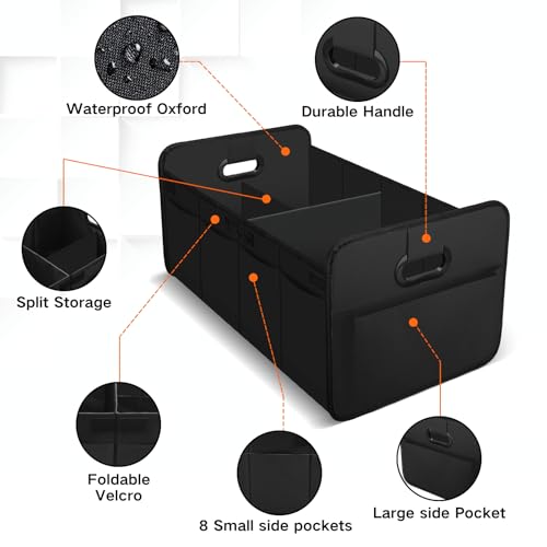 HIAHXC Organizador de Maletero Coche,Bolsa Plegable Reforzada y Estable con Bolsillo de Red,Caja Antideslizante, Impermeable y Versátil para Almacenaje Interior – Negro (Negro) - imagen 4