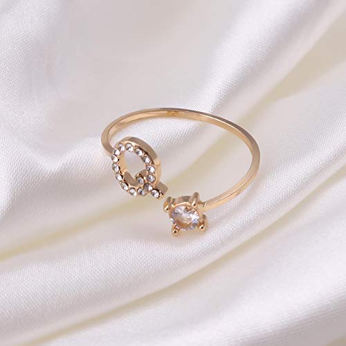 Bague lettre Q initiale or pour cadeau de mariage couple