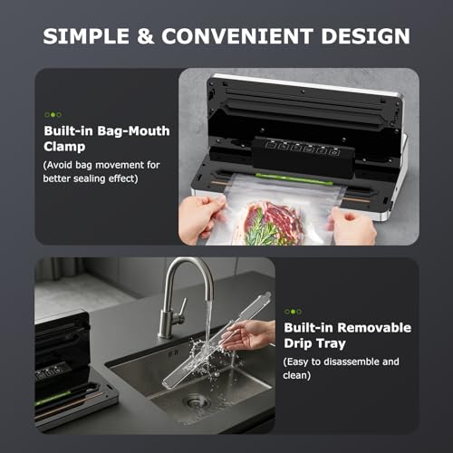 Image of Bonsenkitchen Vacuum Sealer Machine with 1 Roll & 5 Airtight Bags, 5 Vacuum Modes, 80 kPa Powerful Suction, Built-in Cutter & Bag Storage - Silver